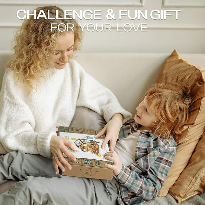 DIY Miniature House Kit Mini Green House Tiny Dollhouse Wooden Furniture Kit with LED Halloween