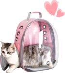 Cat Backpack Bubble, Cats and Dogs Pet Carrier Hard, Suitable for Cats Traveling Cat Bag Carrier, Transparent Outdoor Waterproof Spacecraft Pet Backpack Carrier(Pink)