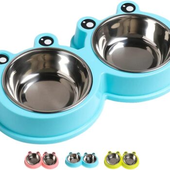 Double Dog Cat Bowls Premium Stainless Steel Pet Bowls with No-Slip Stainless Steel Cute Modeling Pet Food Water for Feeder Dogs Cats Rabbit and Pets