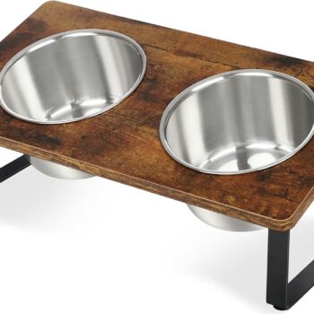 Elevated Dog Bowls for Small Medium Wood Dogs Raised Bowl Stand with 2 Stainless Steel Deep Dog Food and Water Bowls, Anti Vomit, Non-Slip Feeding Dishes(Tilted，3 inches in Height, 40oz