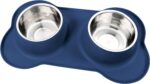 Dog Food Bowls Stainless Steel Dog Food & Water Bowl Set with No Spill No Slip Silicone Mat, Dog Dishes for Small Medium Size Dogs Pet Cat Puppy Food Feeding Bowls, Blue, 24oz, 3 Cup