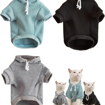 3Pcs Basic Dog Hoodie, Dog Warm Jacket, Cat Apparel, Dog Shirt, Dog Clothes for Puppy Kitten Small Medium Dogs Cats Black Green and Grey Medium