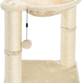 Cat Tower with Hammock and Scratching Posts for Indoor Cats, 15.8 x 15.8 x 19.7 Inches, Beige