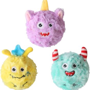 3Pack Squeaky Dog Balls,2 in1 Funny Puppy Ball Toys,Birthday Dog Toy for Small Medium Dogs (Monster Ball)