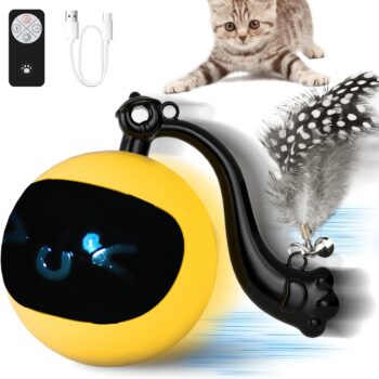 Interactive Cat Toy Ball with Remote Control, Automatic Moving & Rolling Cat Feather Toy, USB Rechargeable, Motion Activated Remote Control Cat Toy for Indoor Cats