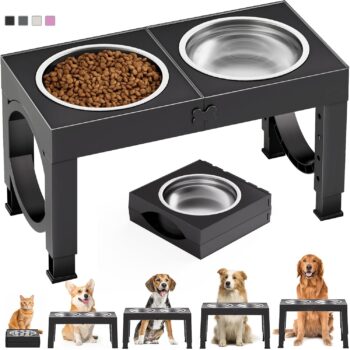 Elevated Dog Bowls Large Breed  Raised Dogs Bowl Stand Large/Medium Sized Dog 1L Food Water Bowl Stands 5 Heights Adjustable 9/11/12/14in Black Pet Feeder Dish Station