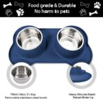 Dog Food Bowls Stainless Steel Dog Food & Water Bowl Set with No Spill No Slip Silicone Mat, Dog Dishes for Small Medium Size Dogs Pet Cat Puppy Food Feeding Bowls, Blue, 24oz, 3 Cup
