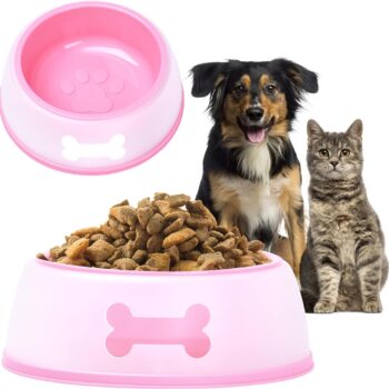 Non-Slip Plastic Dog Bowls - Non-Spill Feeding Station for Small to Medium Dogs - Durable Feeder for Puppies, Cat, Dog - Pet Food and Watering Supplies Accessories - Pink