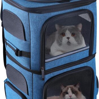 Double Cat Carrier for 2 Cats,Dog Backpack Carrier for Medium Dogs,Double Compartment Pet Carrier Backpack for Dual Pets,for Outdoor Traveling/Stroll and Picnic (Blue)