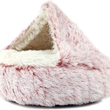Plush Calming Dog Bed & Covered Cat Bed Cave - Soft Warm Cozy and Fluffy Round Donut Pet Bed for Puppies and Kittens up to 15 lbs(16",Pink)