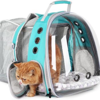 Cat Carrier Backpack, Bubble Expandable Backpack Carrier, Pets and Small Dogs,Airline-Approved, Designed for Travel, Hiking, Walking & Outdoor Use (Square Expandable-Green)